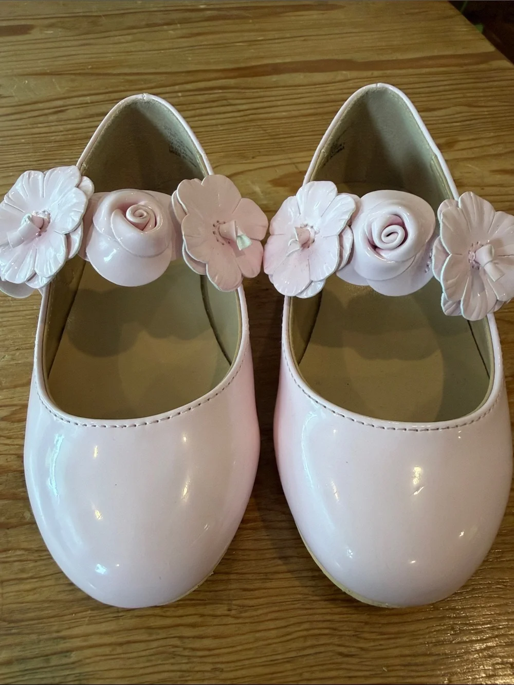 Janie and Jack Light Pink Patent Mary Janes with Flowers